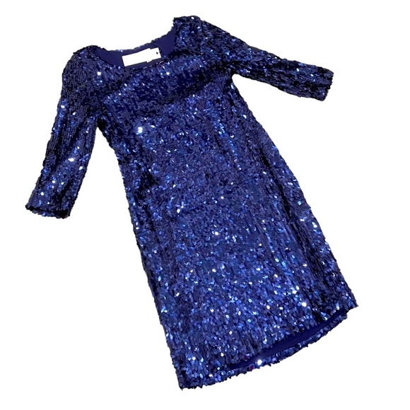 NWT BBDakota Leila navy oval sequin bodycon 3/4 sleeve dress above knee medium - Picture 5 of 12